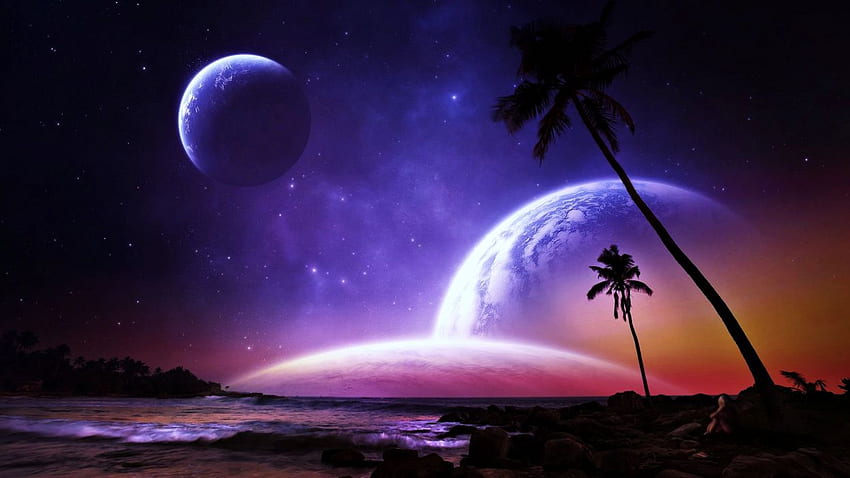 Planets Palms Fantasy Dreams Colorful Beaches Space Stars Galaxy Earth Hd Wallpaper Pxfuel 7373