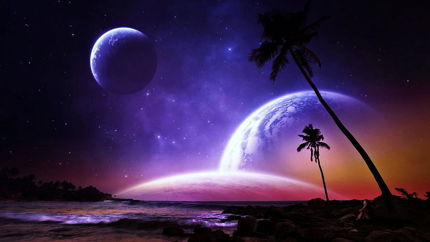 Planets Palms Fantasy Dreams Colorful Beaches Space Stars Galaxy Earth Hd Wallpaper Pxfuel 1501