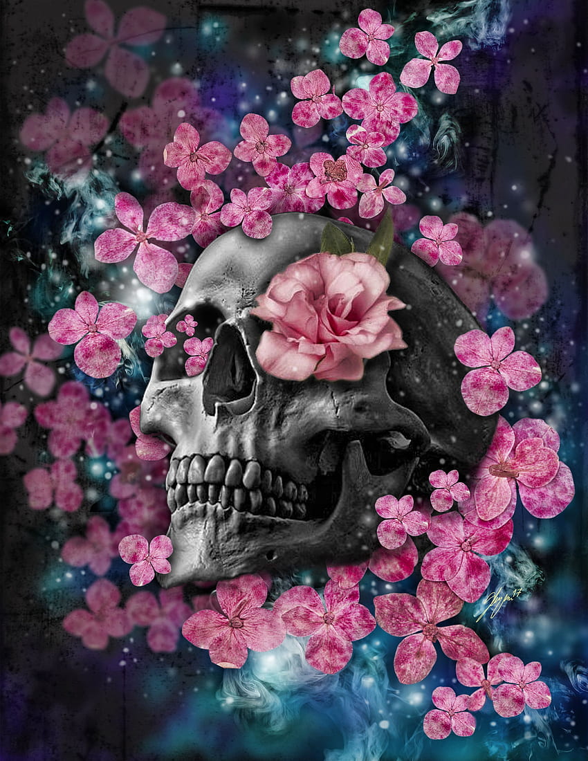 skull flowers HD phone wallpaper