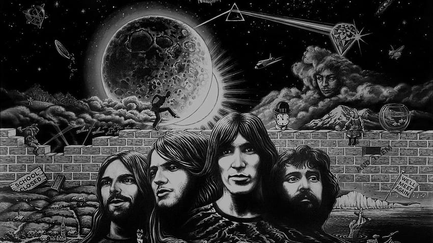 Nick Mason, Pink Floyd, Richard Wright, Roger Waters, Syd Barrett i tło • 28537 • Wallur Tapeta HD