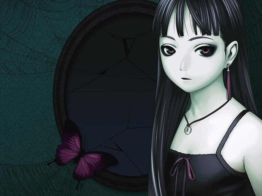 Karanlık Gotik, anime kız, gotik, beyaz, karanlık, kelebek, yalnız, kolye, kadın HD duvar kağıdı
