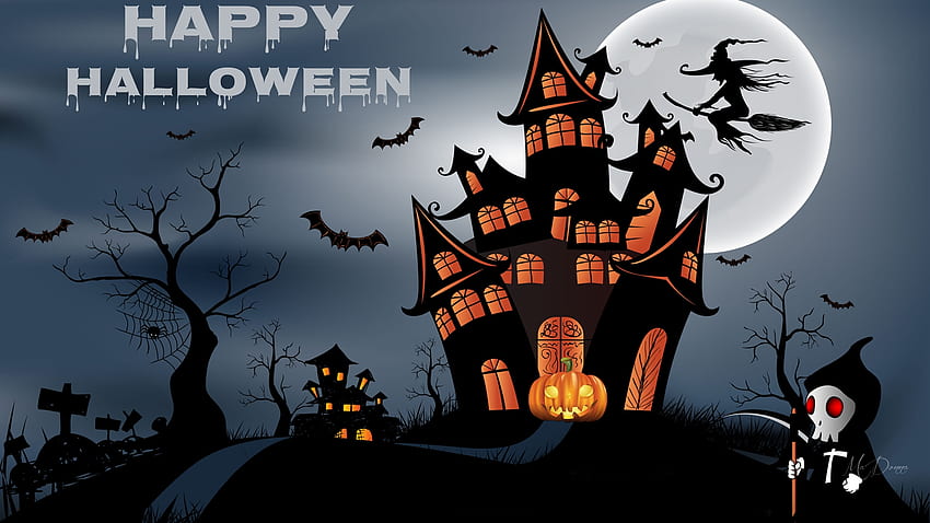 Creepy Halloween, scary, spirits, haunted houses, spooky, Firefox Persona theme, witch, Halloween, trees, castle, bats, graveyarad HD wallpaper