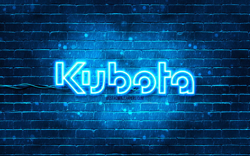 Kubota blaues Logo, , blaue Ziegelwand, Kubota-Logo, Marken, Kubota Neon-Logo, Kubota HD-Hintergrundbild