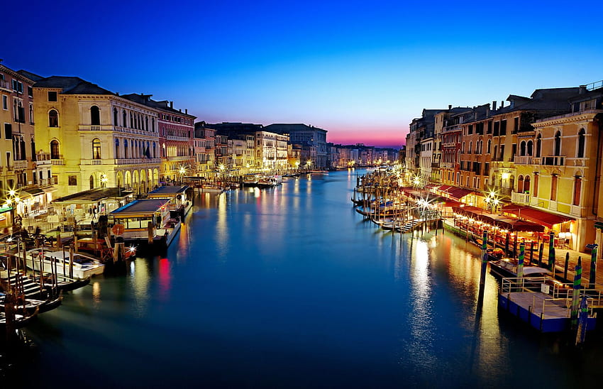 Venice Italy Grande Canal Night river Cities Houses HD wallpaper
