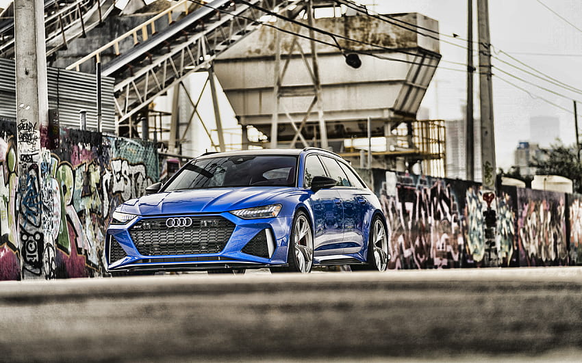 Audi RS6 Avant, 2021, มุมมองด้านหน้า, ภายนอก, รถสเตชั่นแวกอนสีน้ำเงิน, RS6 Avant สีน้ำเงินใหม่, รถเยอรมัน, ออดี้ วอลล์เปเปอร์ HD