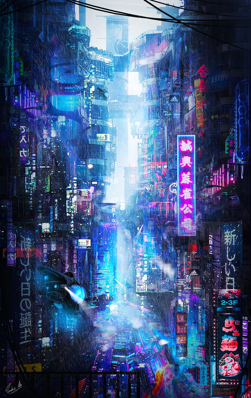 Art, Rain, City, Neon, Future HD phone wallpaper