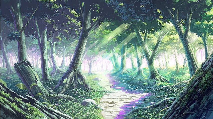 Fundo de floresta de anime, desenho de floresta papel de parede HD