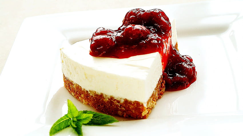 Cheesecake em forma de coração, doce, cerejas, sobremesa, delicioso, cheesecake, queijo, bolo, abstrato, forma, padaria, fruta papel de parede HD