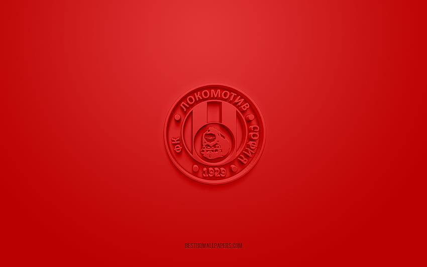 FC Lokomotiv 1929 Sofia, creative 3D logo, red background, Bulgarian First League, 3d emblem, Bulgarian football team, Bulgaria, 3d art, Parva liga, football, FC Lokomotiv 1929 Sofia 3d logo HD wallpaper