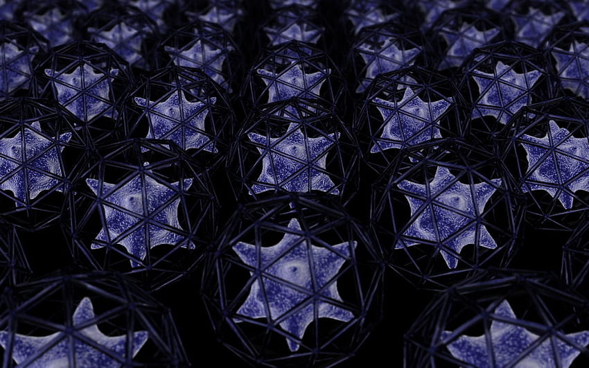 Things (Blue), blue, digital art, dark, structure, microscopic, repetition, caged, 3d, cg HD wallpaper