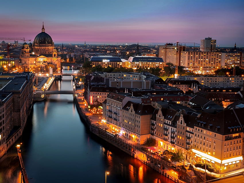 Berlin, Allemagne, ville, nuit, lumières, bâtiments Fond d'écran HD