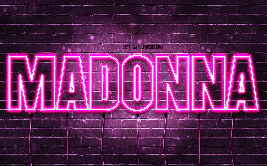 Madonna, , with names, female names, Madonna name, purple neon lights, Madonna Birtay, Happy Birtay Madonna, popular italian female names, with Madonna name HD wallpaper