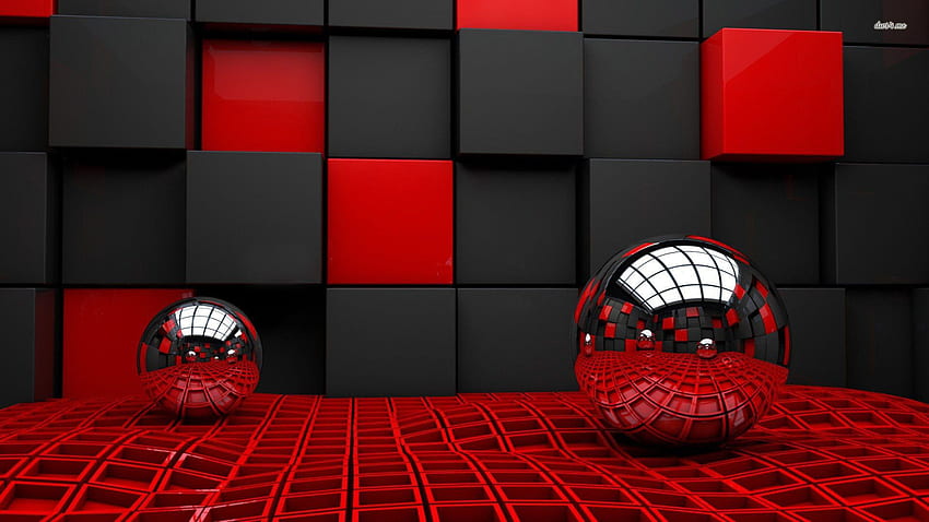 Metallic spheres reflacting cube room - 3D, Room HD wallpaper