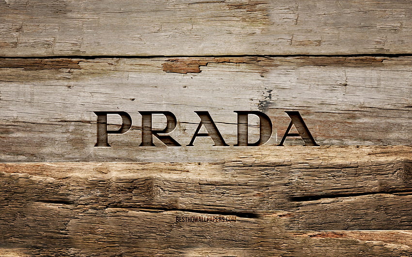 Prada wooden logo, , wooden backgrounds, brands, Prada logo, creative, wood carving, Prada HD wallpaper