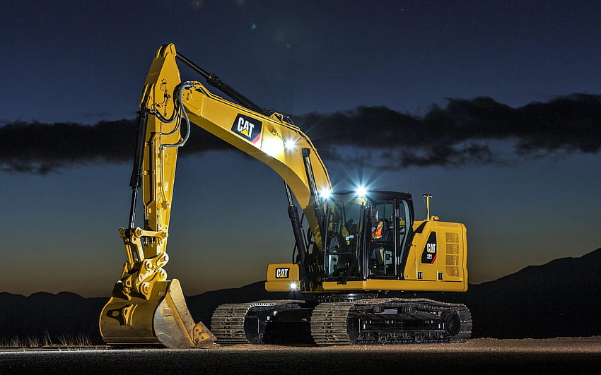 Caterpillar 323, , excavator at night, อุปกรณ์ก่อสร้าง, รถบรรทุก, excavator, CAT 323, excavator work, Caterpillar for with resolution . คุณสูง วอลล์เปเปอร์ HD