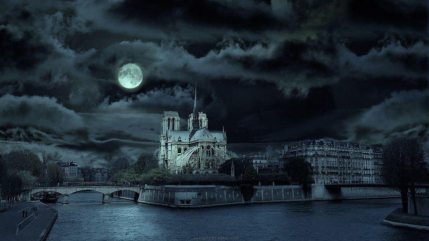 Gotische Architektur, gotische Nacht HD-Hintergrundbild