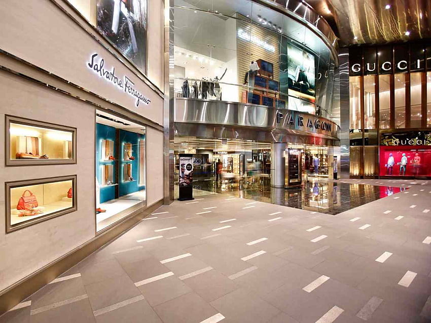 scale mobili per lo shopping con metropolitana aerea nel centro, centro commerciale Sfondo HD
