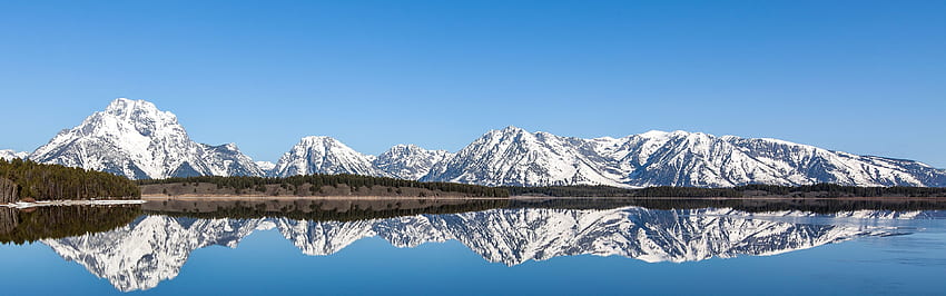 Grand Teton National Park early morning reflection Full, 3840X1200 High Resolution Panoramic HD wallpaper