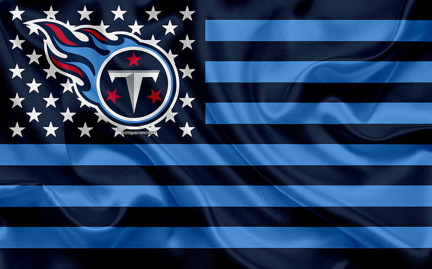 Tennessee Titans, equipo de fútbol americano, bandera estadounidense creativa, bandera azul, NFL, Nashville, Tennessee, EE. UU., logotipo, emblema, bandera de seda, Liga Nacional de Fútbol Americano, fútbol americano con resolución. Alta calidad fondo de pantalla