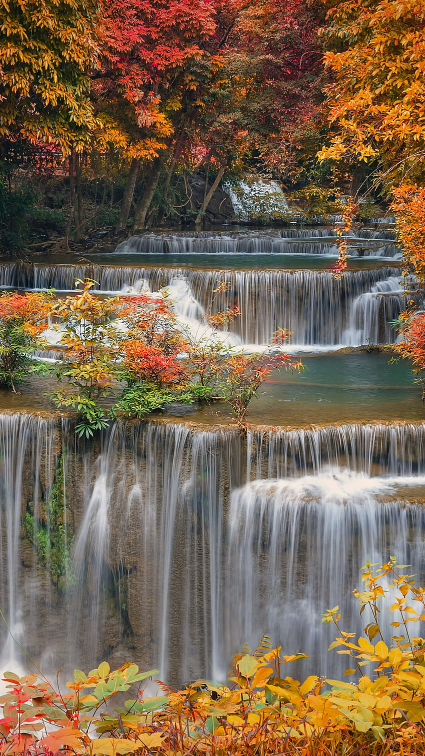 Wasserfall-Herbst-Wald-Natur-Landschafts-Telefon iPhone, Natur-Telefon HD-Handy-Hintergrundbild