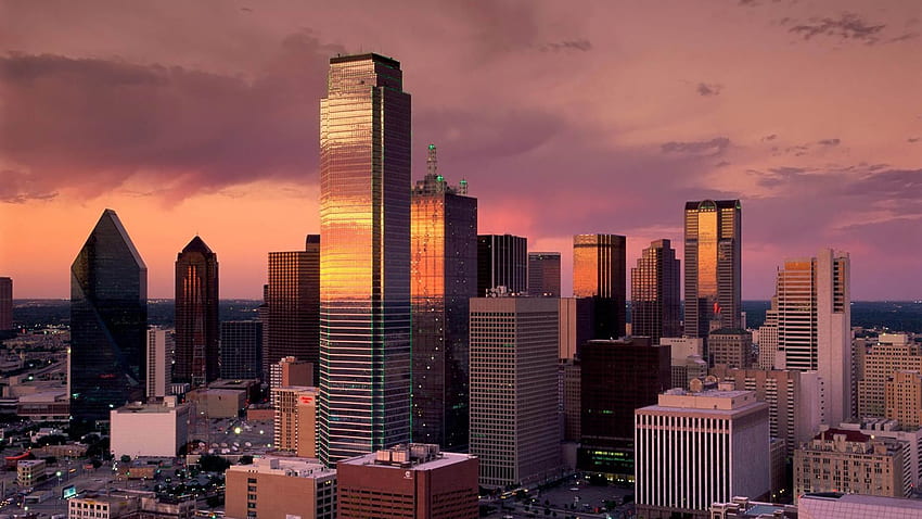 도시, 일몰, 고층 빌딩, 텍사스, 달라스 HD 월페이퍼