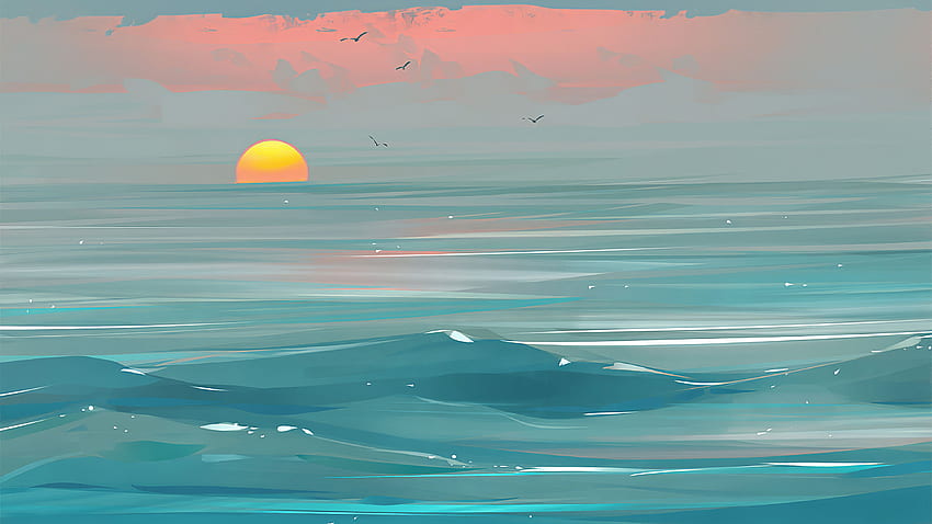 Beach Morning Minimal Art Chromebook Pixel , , Background et , Sea Painting Fond d'écran HD