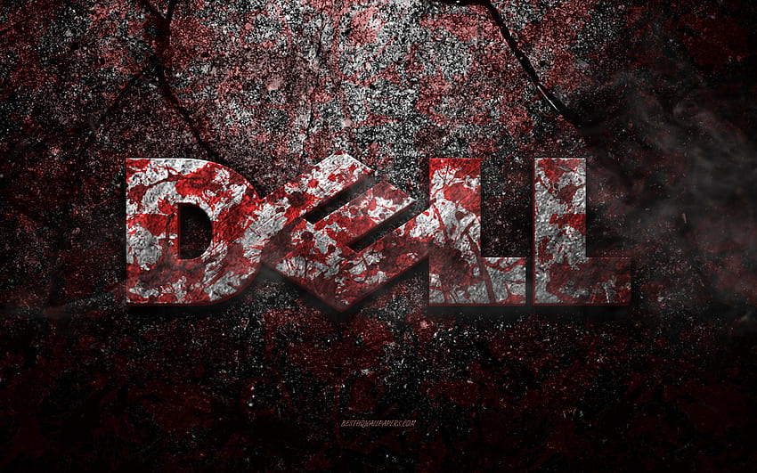 Logo Dell, sztuka grunge, kamienne logo Dell, tekstura czerwonego kamienia, Dell, tekstura grunge, emblemat Dell, logo Dell 3d Tapeta HD