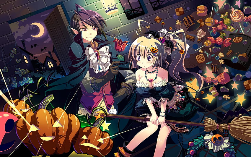 HD wallpaper Anime Original Boy Girl Halloween Original Anime  Pumpkin  Wallpaper Flare