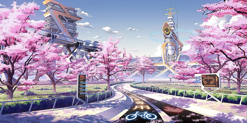 fiori di ciliegio, panoramico, Mirai Millenium, Cultura Giappone, primavera - , Scenico giapponese Sfondo HD