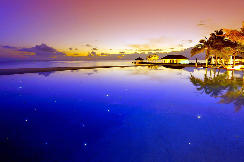 SUMMER NIGHT, Maldives, summer, tropical, beach HD wallpaper