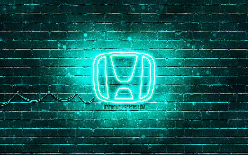 Logo Honda pirus, , brickwall pirus, logo Honda, merek mobil, logo neon Honda, Honda dengan resolusi . Kualitas Tinggi, Lambang Honda Wallpaper HD
