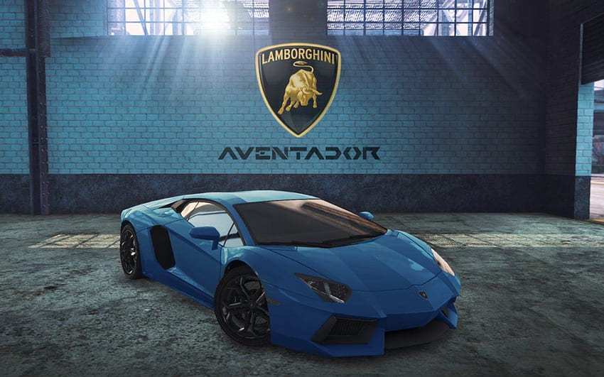 Lamborghini Aventador wall grafiti, Blue Lamborghini Aventador HD wallpaper