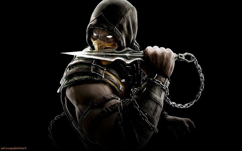 Mortal Kombat X, Video Game, Scorpion (karakter), Kerudung, Rantai, Karakter Mortal Kombat Wallpaper HD