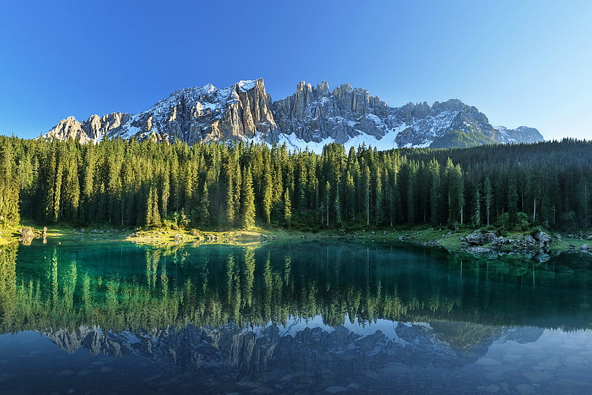 Forest Lake Mountains Reflections Huawei Matebook X Stock Hd