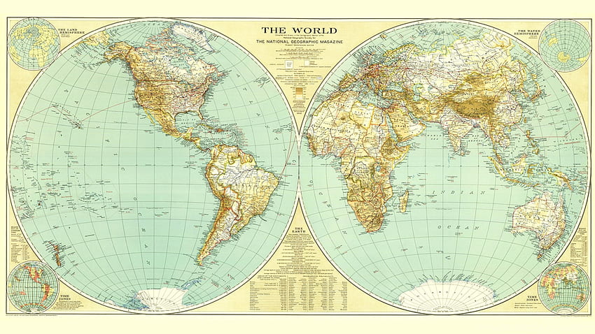 Фон на картата на света на National Geographic, карта с два монитора HD тапет