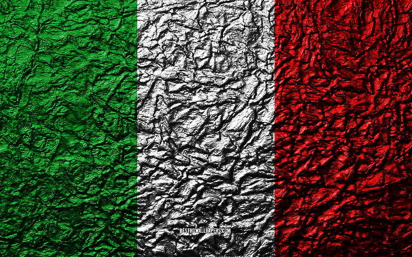 イタリアの旗、石のテクスチャ、波のテクスチャ、イタリアの国旗、国の象徴、イタリア、ヨーロッパ、解像度の石の背景。 高品質でクールなイタリア国旗 高画質の壁紙