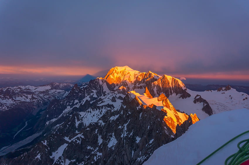 Glacier, mountain's peak, glow, nature, sunset HD wallpaper
