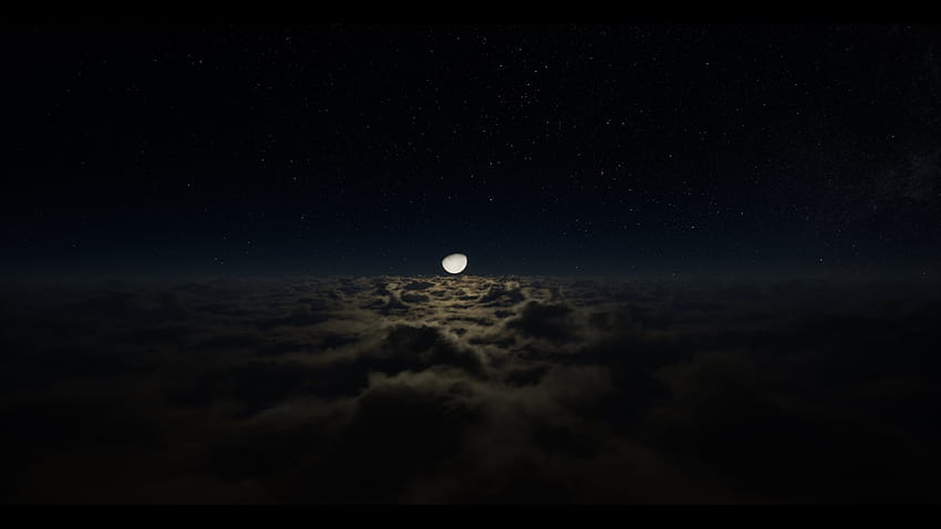 Media luna, nubes, oscuridad, noche. fondo de pantalla