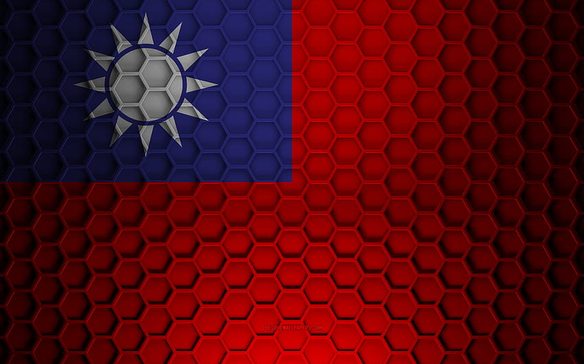 Taiwan flag, 3d hexagons texture, Taiwan, 3d texture, Taiwan 3d flag, metal texture, flag of Taiwan HD wallpaper