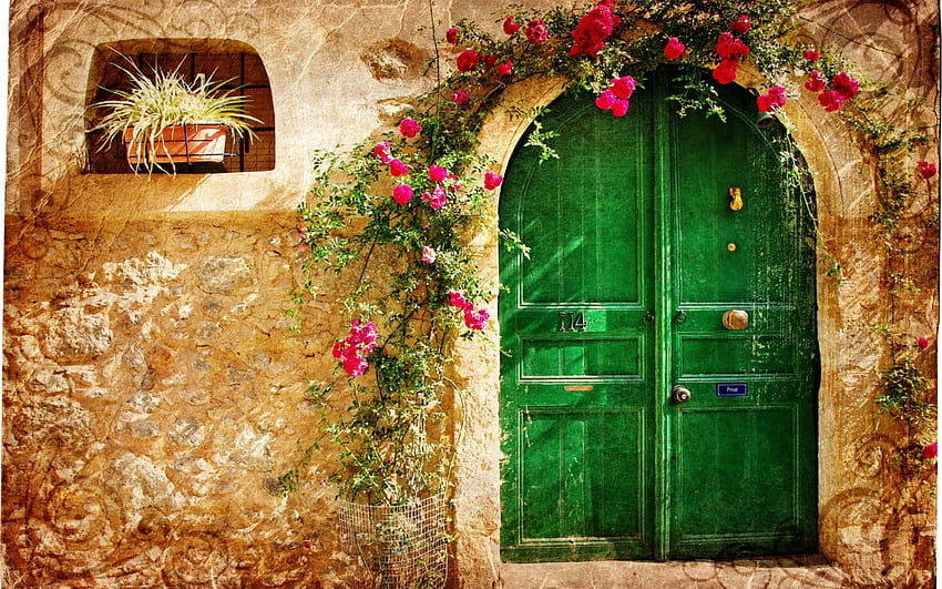 Fondos Vintage Movil Para Pantalla 2. Schöne Türen, grüne Tür, Haus HD-Hintergrundbild