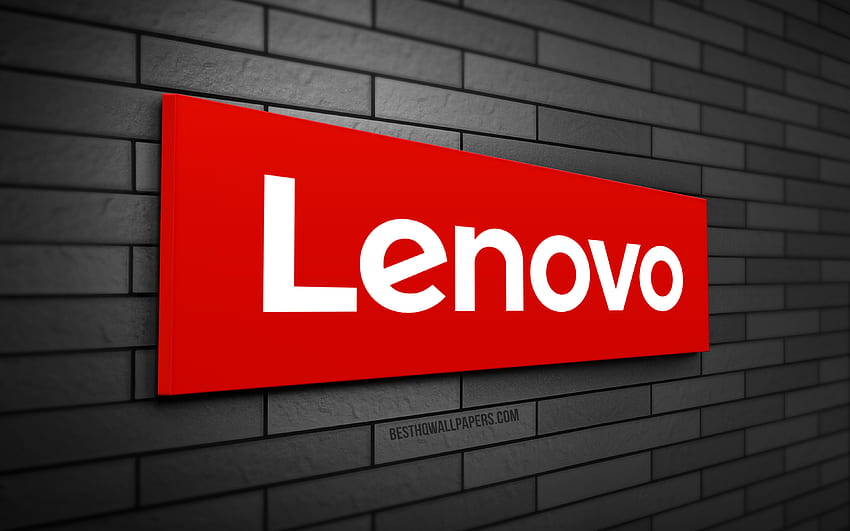 Logo Lenovo 3D, muro di mattoni grigio, creativo, marchi, logo Lenovo, arte 3D, Lenovo Sfondo HD