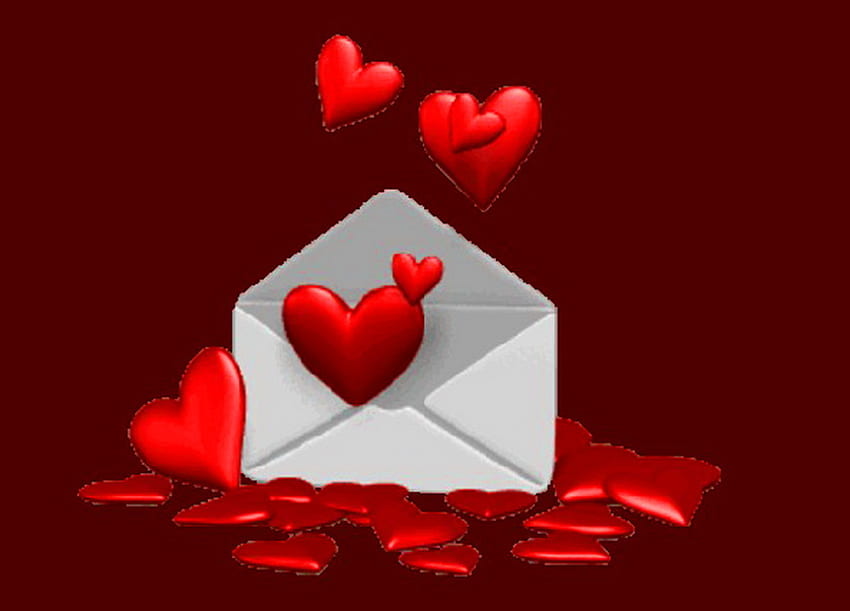 ฉันส่งความรัก หัวใจ ซองจดหมาย สีแดง วันวาเลนไทน์ วอลล์เปเปอร์ HD