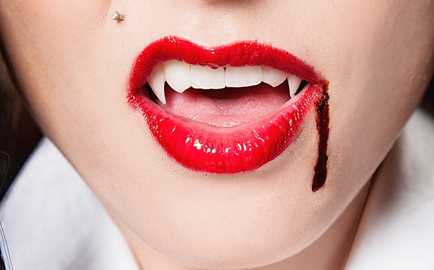 Vampire, teeth, bite, blood HD wallpaper