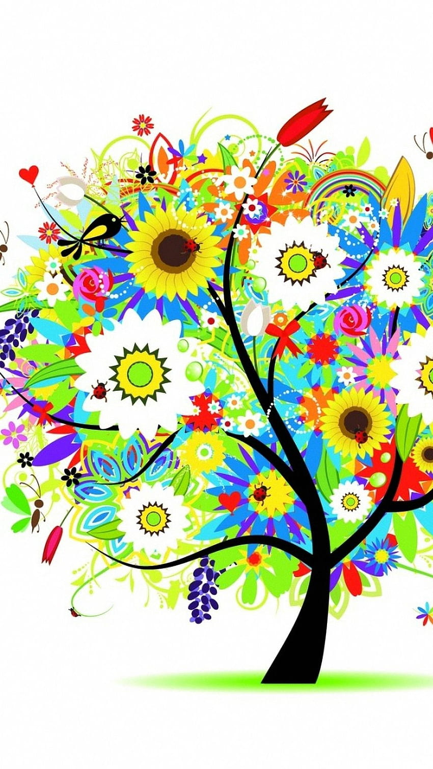 colorful flowers tree drawing iPhone 6 and 6, Tree Abstract HD phone wallpaper