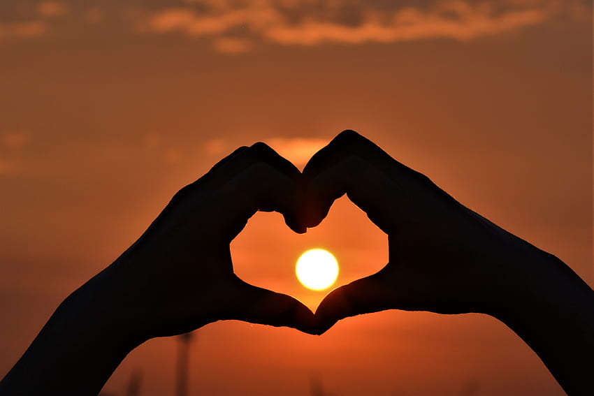 Love, Sunset, Sun, Hands, Heart HD wallpaper