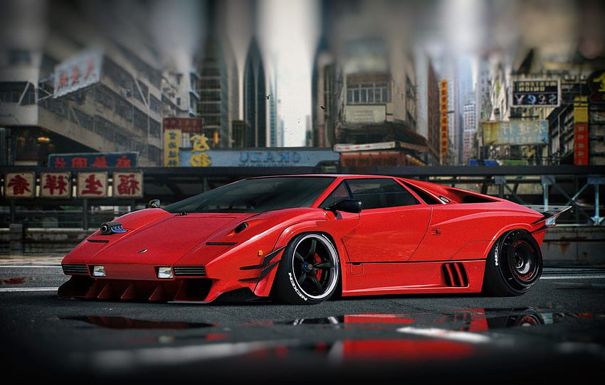 Red, Auto, The city, Lamborghini, Machine, Style, Lamborghini Countach HD  wallpaper | Pxfuel