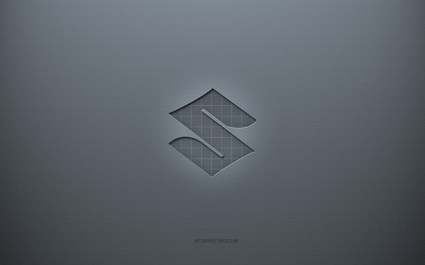 Logo Suzuki, latar belakang kreatif abu-abu, lambang Suzuki, tekstur kertas abu-abu, Suzuki, latar belakang abu-abu, logo Suzuki 3d Wallpaper HD