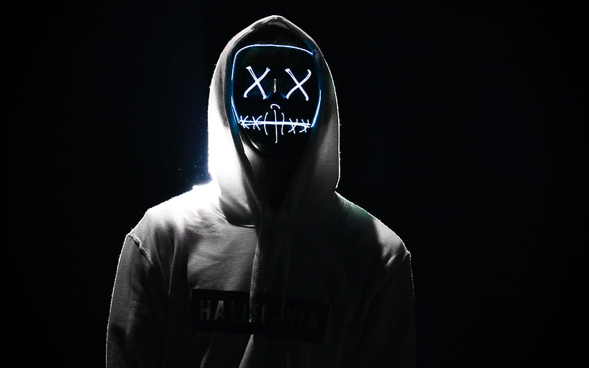 Man , LED mask, Dope, Night, Anonymous, Hoodie, AMOLED, Black background, , graphy HD wallpaper