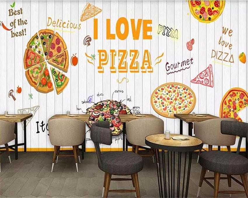 beibehang Custom 3D mural White wooden board pizza 3D, Restaurant HD wallpaper