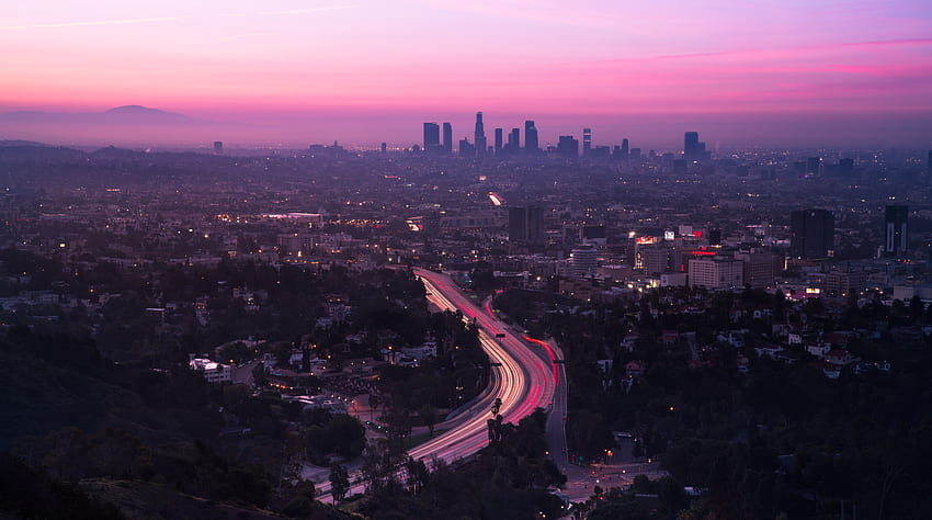 Städte, Sonnenuntergang, USA, Stadt, Ansicht von oben, Straße, Vereinigte Staaten, Los Angeles HD-Hintergrundbild
